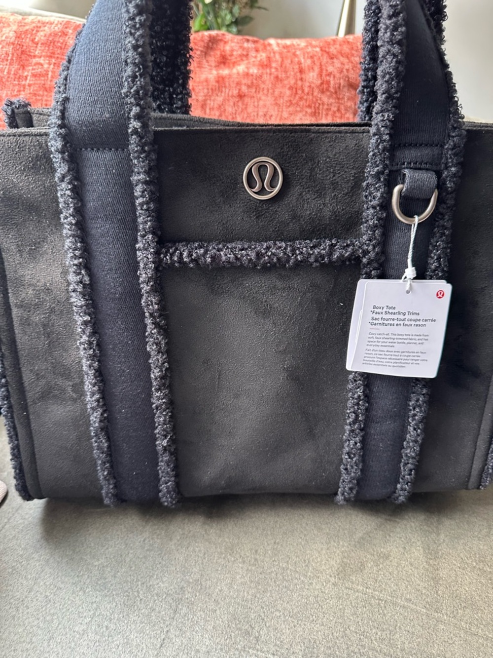 lululemon athletica Black Faux-Shearling Trim Tote
